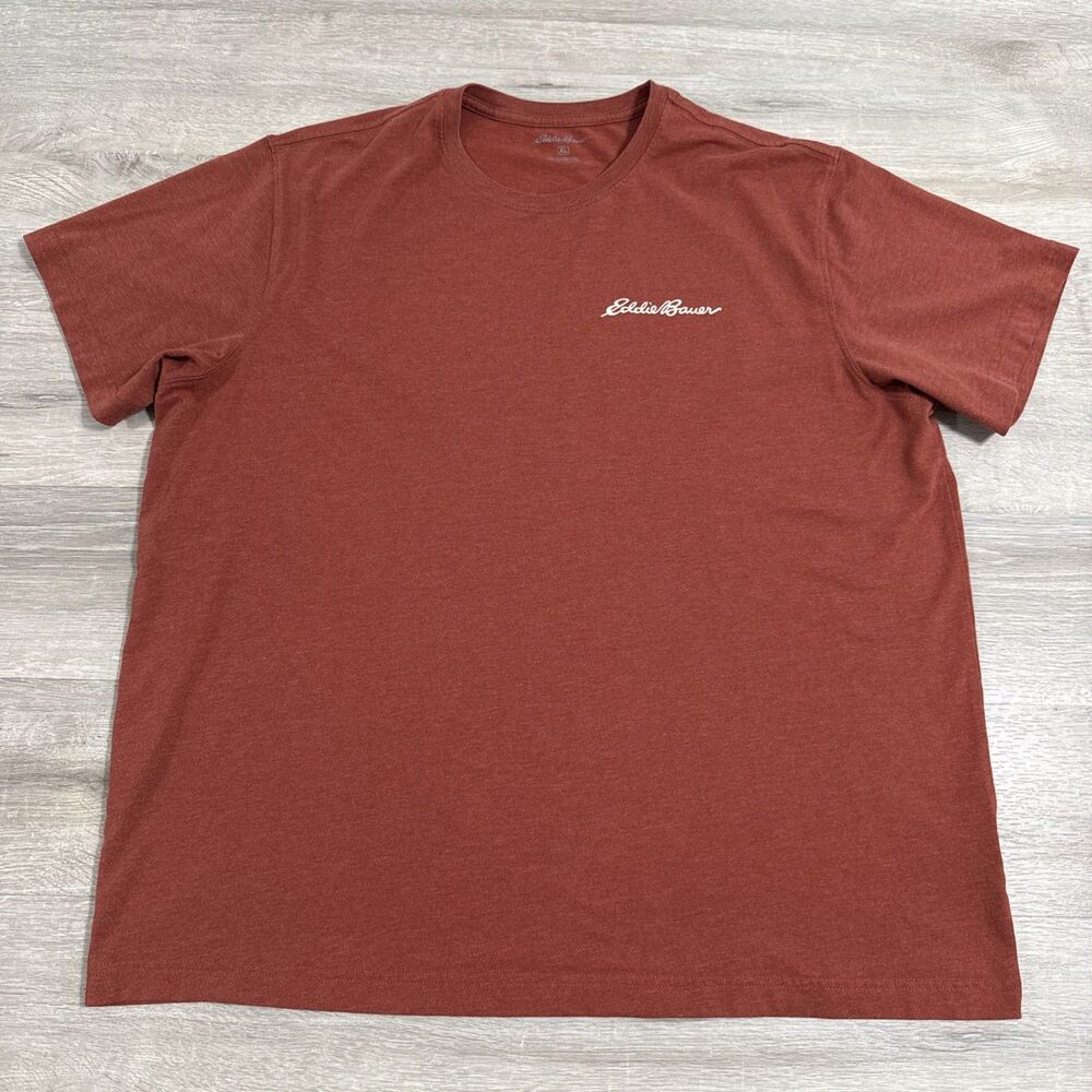Eddie Bauer Shirt Men’s XL Rust Brown Mountain Forest Sun Logo Short Sleeve
